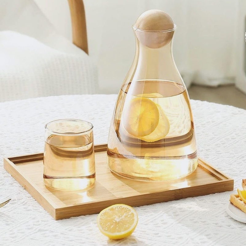 Ensemble 7 pièces vintage -Carafe en verre+6 verres à eau