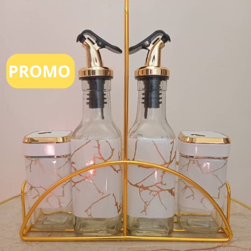 Ensemble 2 Distributeurs d'huile vinaigrier sirop+2 Pots d'épices en verre-Blanc