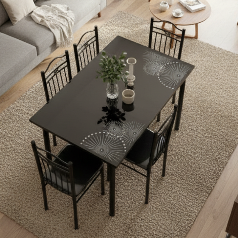 Ensemble de salle à manger avec une table et 4 chaises pour cuisine, salon-Noir