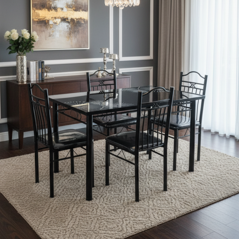 Ensemble de salle à manger avec une table et 4 chaises pour cuisine, salon-Noir