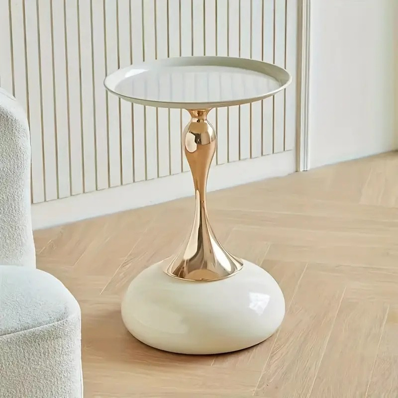 Table d'appoint-Table salon-Table ronde à piédestal en métal Blanc