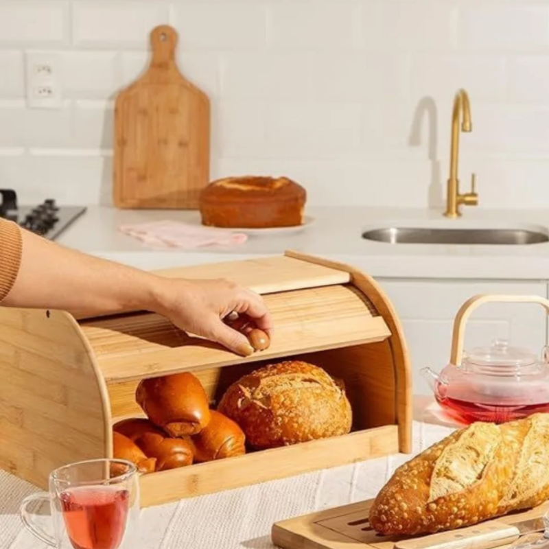 Garde à pain bambou Couvercle coulissant