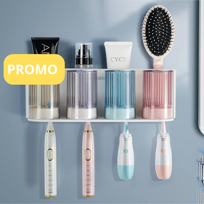 Support brosse à dents Multifonction Adhésif/Rangement brosse à dents avec gobelets et fentes