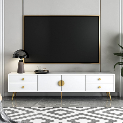 Meuble TV Moderne Blanc et doré