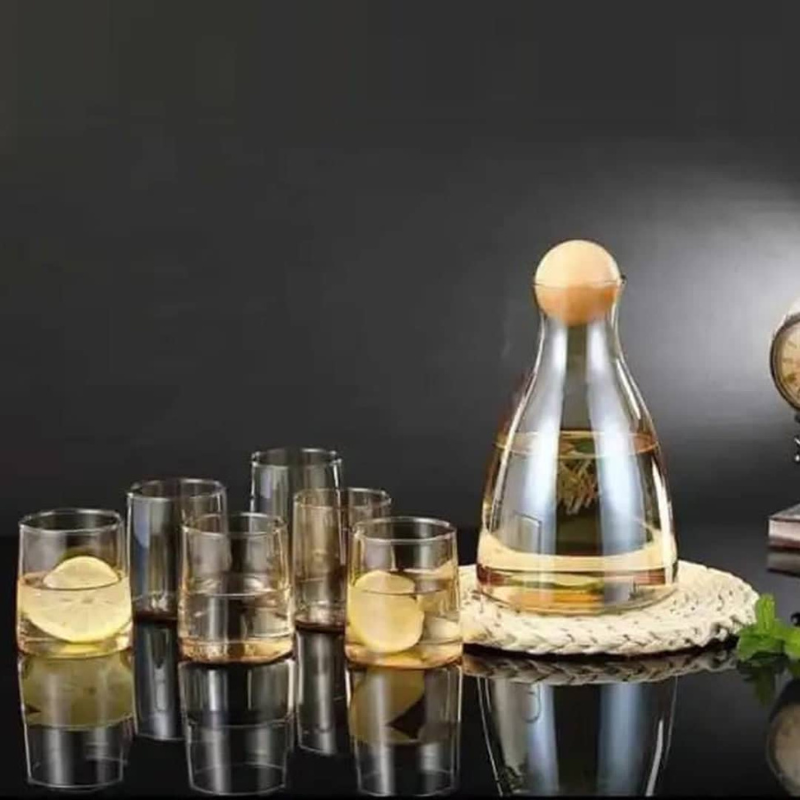 Ensemble 7 pièces vintage -Carafe en verre+6 verres à eau
