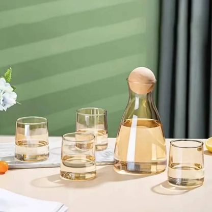 Ensemble 7 pièces vintage -Carafe en verre+6 verres à eau