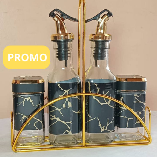 Ensemble 2 Distributeurs d'huile vinaigrier sirop +2 Pots d'épices en verre-Noir