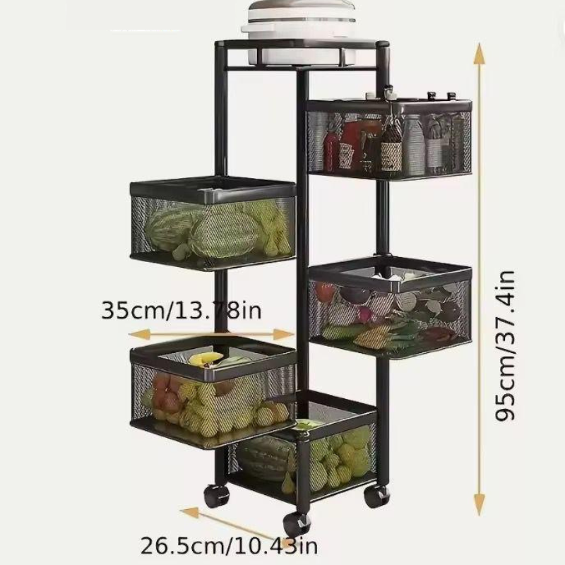 Chariot de Cuisine à roulettes-Panier de Rangement Rotatif pour Fruits et légumes1
