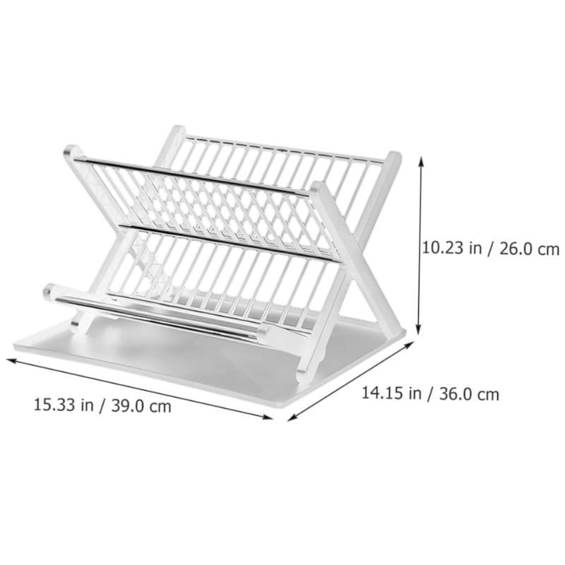 Égouttoir à vaisselle pliable à 2 niveaux avec plateau d'égouttement pour comptoir de cuisine, égouttoir à vaisselle de grande capacité pour évier de cuisine-Blanc