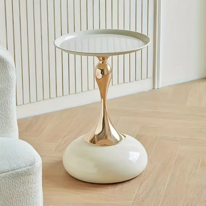 Table d'appoint-Table salon-Table ronde à piédestal en métal Blanc