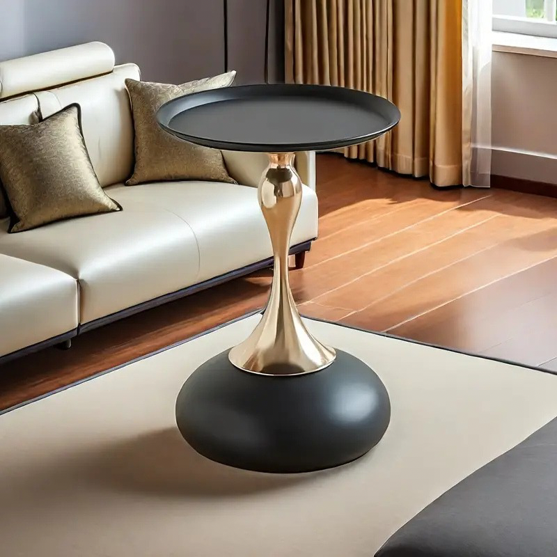 Table d'appoint-Table salon-Table ronde à piédestal en métal Noir