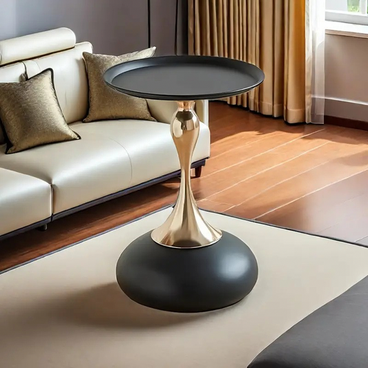 Table d'appoint-Table salon-Table ronde à piédestal en métal Noir