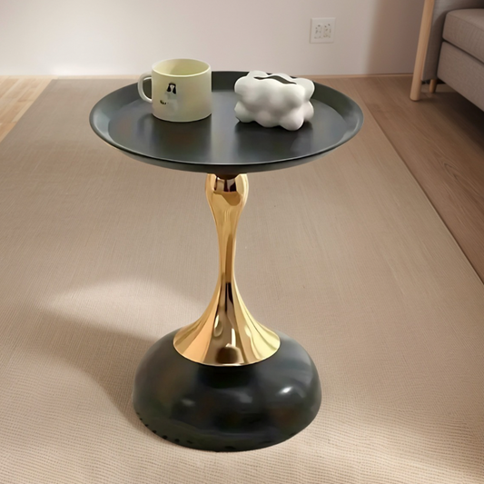 Table d'appoint-Table salon-Table ronde à piédestal en métal Noir
