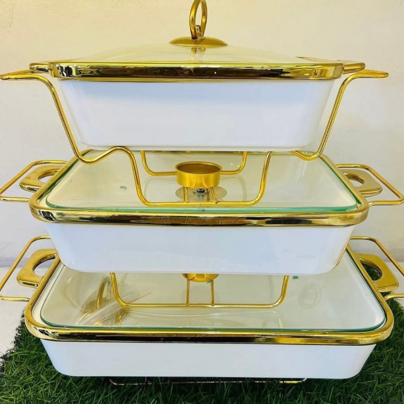 Chafing Dish Céramique 3 Pièces avec Réchaud – Service Buffet | Atishomedakarr