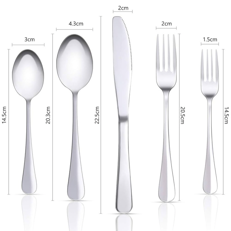 Lot de 24 couverts en acier inoxydable avec couteau, fourchette, cuillère, cuillère à café