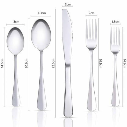 Lot de 24 couverts en acier inoxydable avec couteau, fourchette, cuillère, cuillère à café