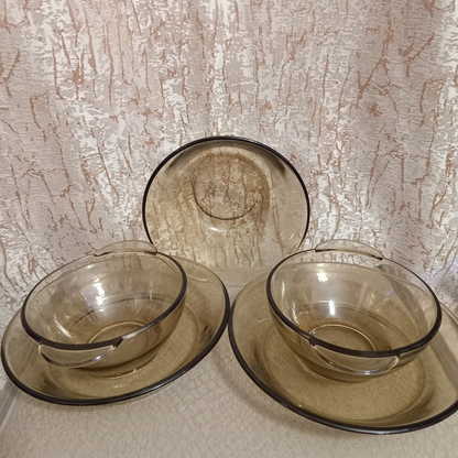 Soucoupes et Assiettes en Verre - Vintage 5 Pieces