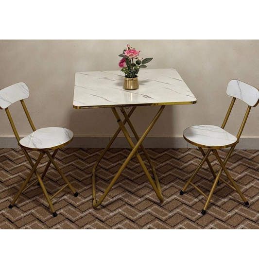 Ensemble Salle à Manger Blanc Doré Table + 2 Chaises – Design Moderne | Atishomedakar