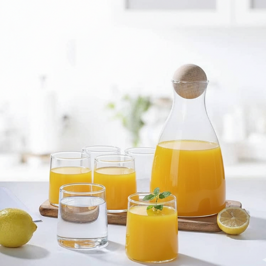 Ensemble 7 pièces-Carafe en verre+6 verres blanc