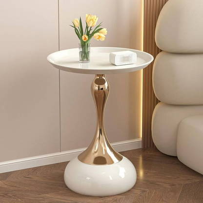 Table d'appoint-Table salon-Table ronde à piédestal en métal Blanc