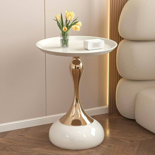 Table d'appoint-Table salon-Table ronde à piédestal en métal Blanc