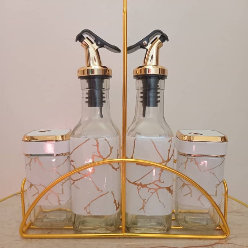 Ensemble 2 Distributeurs d'huile vinaigrier sirop+2 Pots d'épices en verre-Blanc