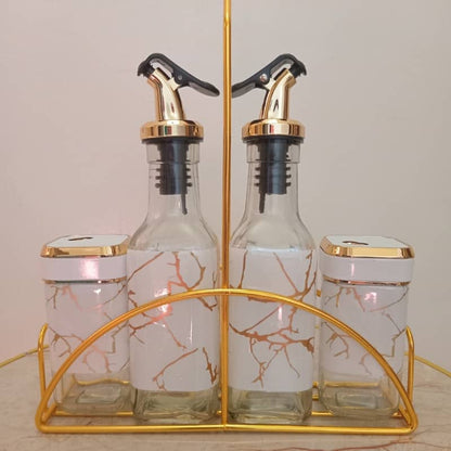 Ensemble 2 Distributeurs d'huile vinaigrier sirop+2 Pots d'épices en verre-Blanc