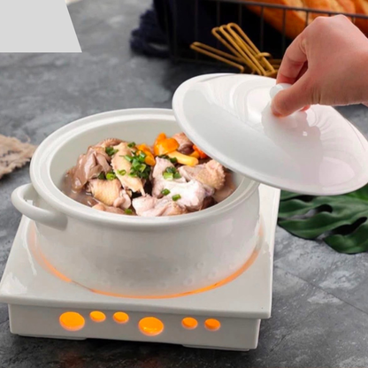 Ensemble casserole et chauffe-plats en céramique avec bougeoir