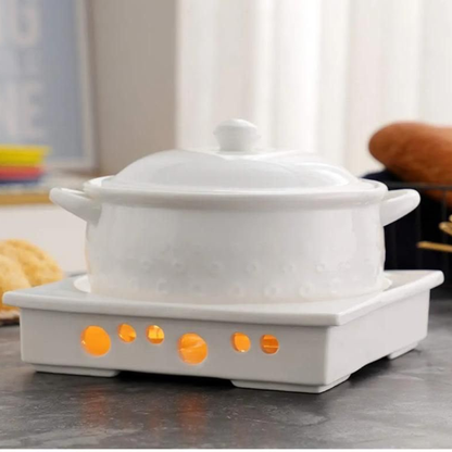 Ensemble casserole et chauffe-plats en céramique avec bougeoir