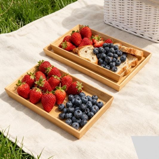 3 Plateaux en Bambou Emboîtables