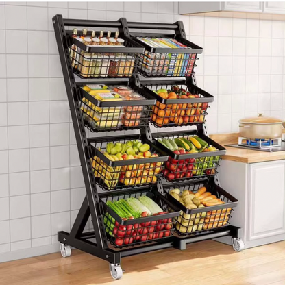 Étagère de Rangement Cuisine à Roulettes 8 Paniers – Organisateur Fruits, Légumes et Épicerie