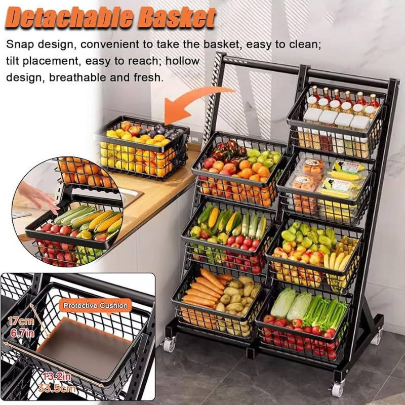 Étagère de Rangement Cuisine à Roulettes 8 Paniers – Organisateur Fruits, Légumes et Épicerie