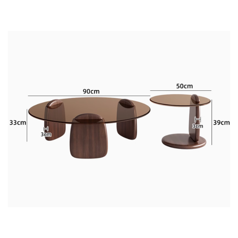 Ensemble 2 Tables Gigognes Élégantes en Verre Trempé et Bois