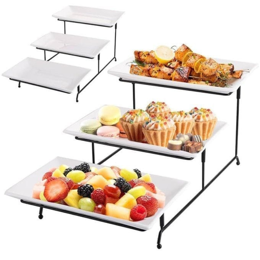 Plateau de service à 3 niveaux pour table à desserts-plateaux de service en céramique