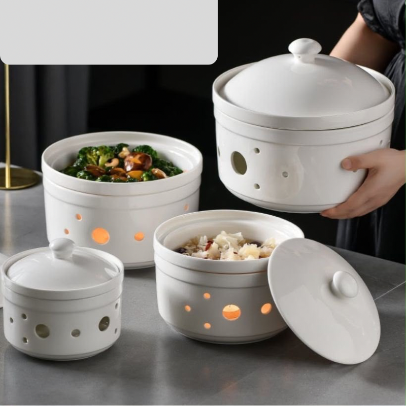 Ensemble Soupière Chauffante en Céramique – Service Buffet avec Réchaud 4 pièces