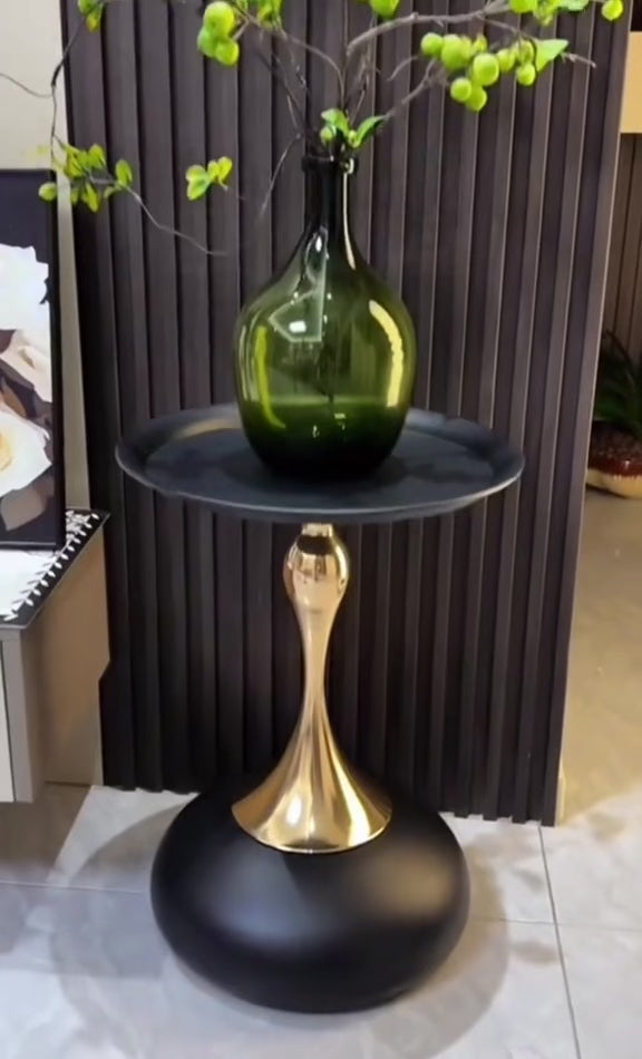 Table d'appoint-Table salon-Table ronde à piédestal en métal Noir1