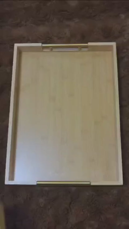 3 Plateaux de Service en Bambou Avec Poignée Dorée